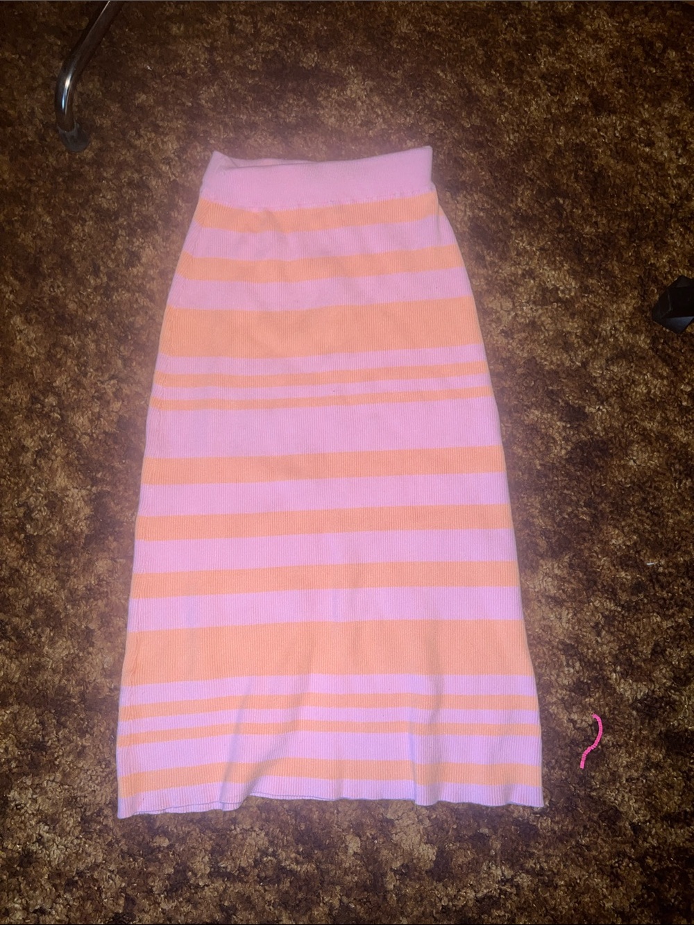 Striped Pink and Peach Knit Midi Skirt